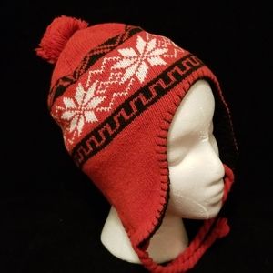 Knit Beanie With Pom and Braided Ties